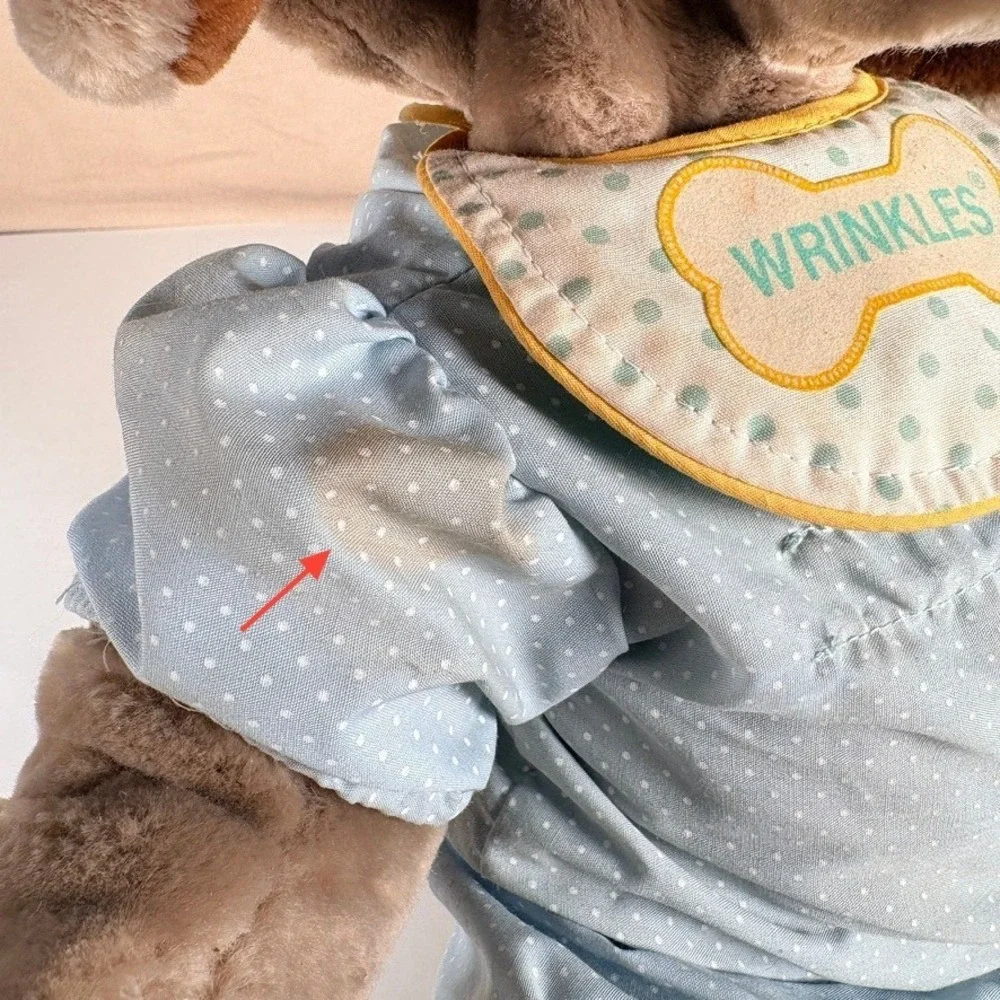Vintage Ganz Wrinkles Dog Hand Puppet‎ Brown Blue Polka Dot 1980s Toy